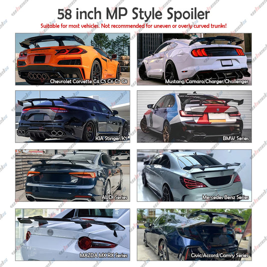 GT Racing Style Wing - Universal 58 Inch ABS Fits Most Vehicles